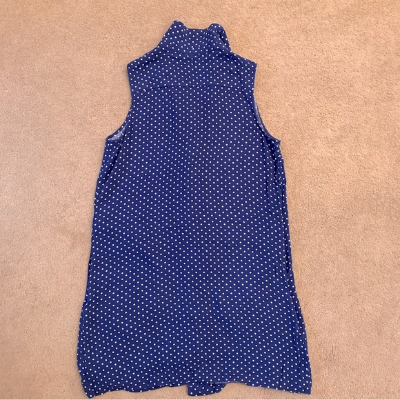 Popsugar Blue Sleeveless Tunic Button Down Top White Polka Dot Womens Medium - Picture 3 of 8